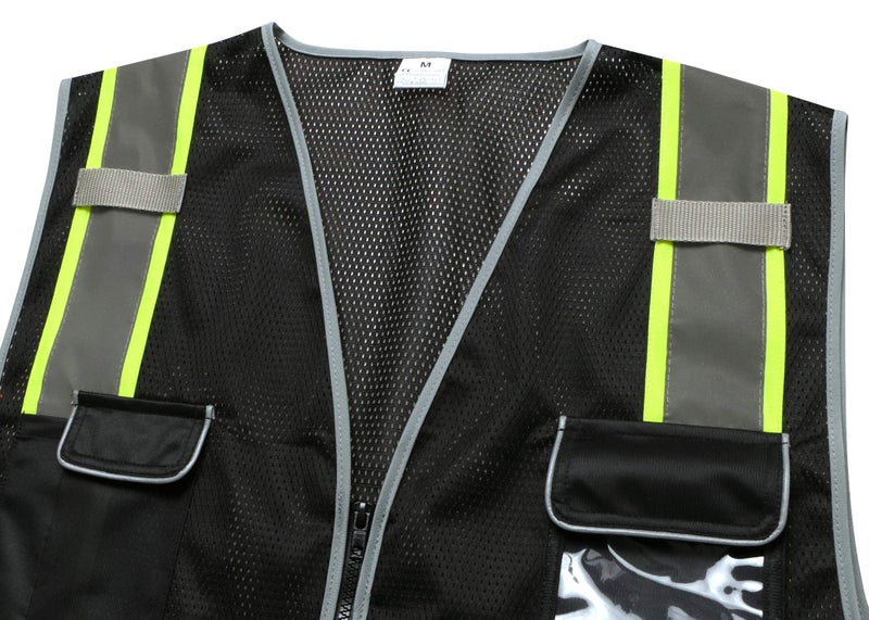 LOHASPRO High Visibility Vest for Men Reflective Safety Vest with Pockets Class 2 Construction Work Vest Zipper Front Black Safety Vest Meets ANSI/ISEA Standards(X-Large, Black 02) - Image 3